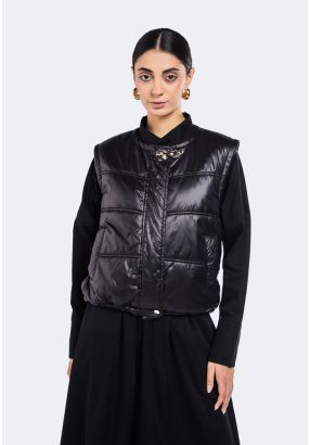 Drawstring Hem Quilted Gilet