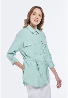 Solid Drawstring Waist Jacket