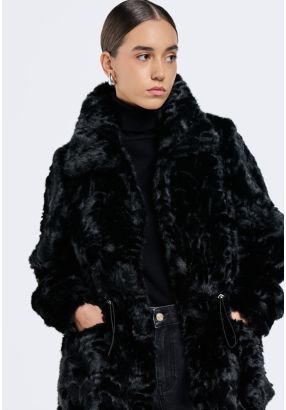 Drawstring Faux Fur Jacket
