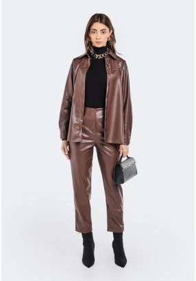 Seam Detail PU Leather Trousers
