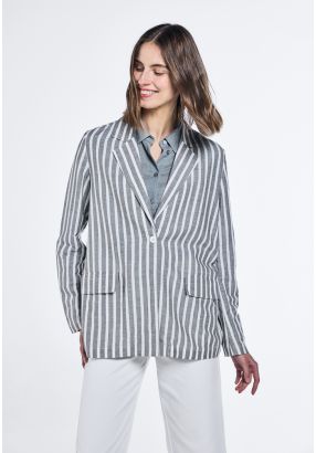 Notched Collar Striped Blazer