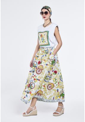 Printed Flared Maxi Skirt