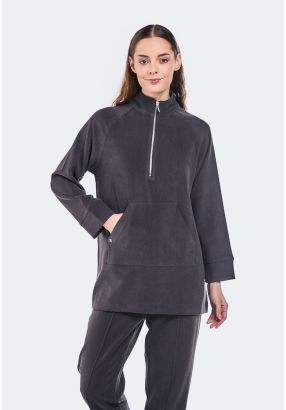 Solid Half Zip Blouse 