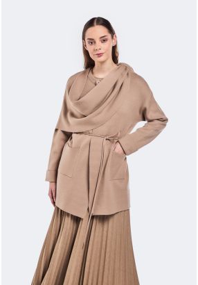 Knitted Cardigan With Drape Scarf