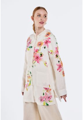 Watercolor Print Linen Jacket