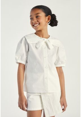 Solid Tie Neck Shirt