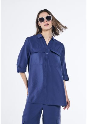 Crinkled Three Quarter Sleeves Blouse