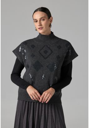 Solid Sleeveless Sequins Knitted Top