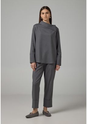 Elasticated Waist Folded Hem Trousers