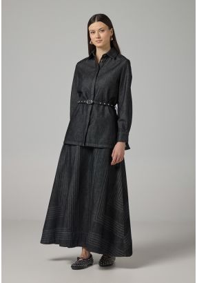 Flared Denim Maxi Skirt