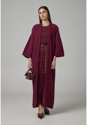Solid Pleated Belted Maxi Abaya