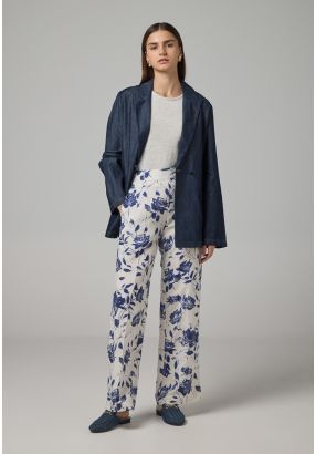 Floral Print Straight Wide Leg Trousers