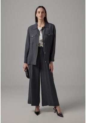 Solid Wide Leg Elasticated Waist Trousers