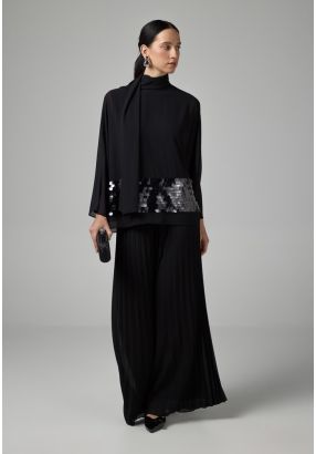 Solid Elastic Waistband Pleated Trousers