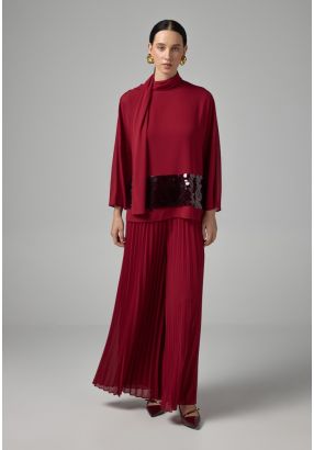 Solid Elastic Waistband Pleated Trousers