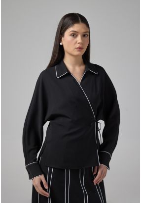 Solid Shirt With Self Tie At Waist 