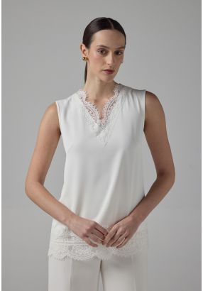 Solid Sleeveless Lace Detail Top
