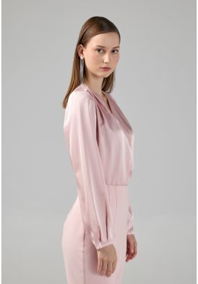 Long Sleeves Satin Bodysuit Top