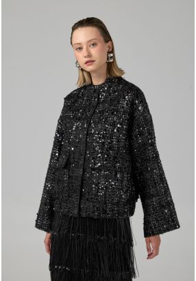 Long Sleeve Sequin Tweed Jacket