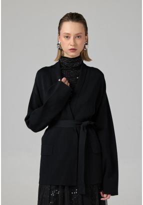 Solid Knitted Belted Cardigan