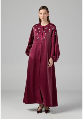 Solid Crystal Pearl Embellished Maxi Coat