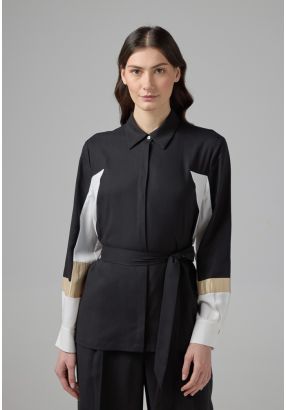 Color Block Relaxed Fit Belted Shirt