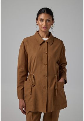 Solid Drawstring Waist Jacket