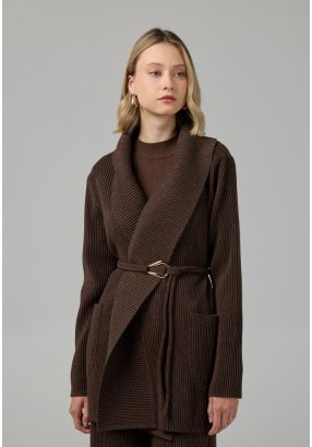 Solid Ribbed Knitted Cardigan