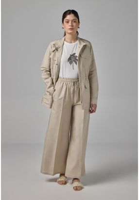 Basic Elastic Waistband Linen Trousers