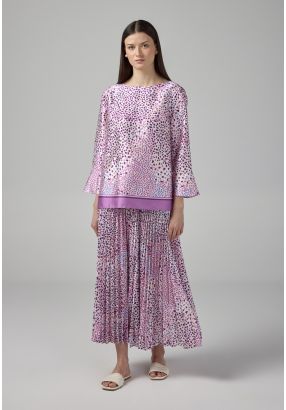 Pleated Printed Flared Skirt