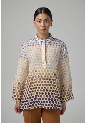 Floral Print Half Buttons Blouse 