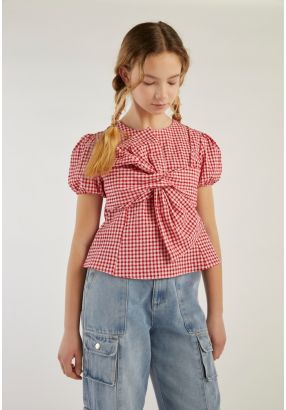 Short Sleeves Check Blouse