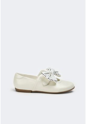 Crystal Bow Embellished Flat Strap Shoes