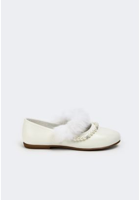 Faux Feather Embellished Flat Strap Shoes