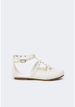 Faux Pearls Studded Flat Shoes