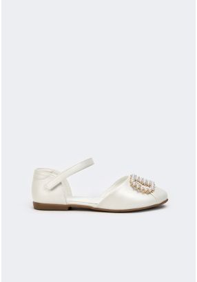 Faux Pearls Toe Flat Strap Shoes