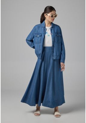 Solid Flared Denim Skirt
