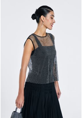 Mesh Crystal Embellished Top (2 PCS)