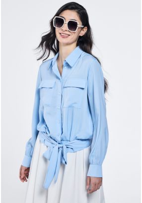 Solid Drawstring Hem Shirt
