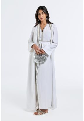 Pearl-Embellished Crinkled Abaya- Ramadan Style