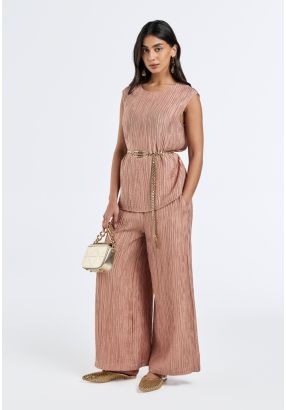 Wide Leg Textured Trousers