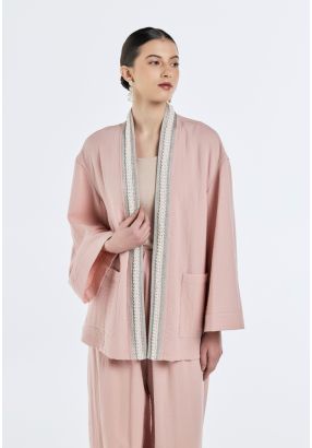 Pearl-Embellished Crinkled Kimono- Ramadan Style