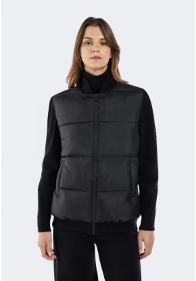 Puffer Jacket with Knitted Sleeve 