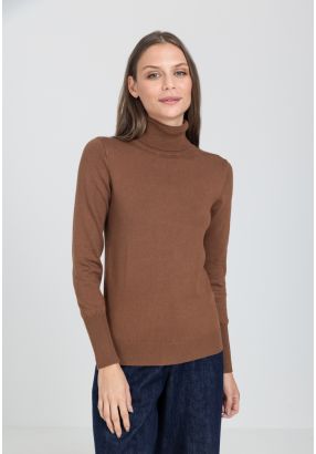 Ribbed Turtle Neckline Slim Fit Solid Basic Top