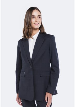 Check Pattern Notched Collar Blazer