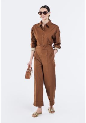 Solid Folded Hem Trousers