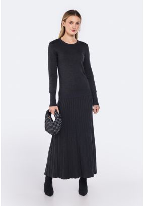 Flared Ribbed Knitted Maxi Skirt