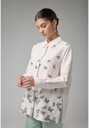 Butterfly Embroidered Long Sleeves Shirt