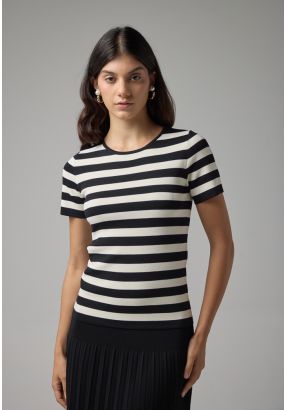 Knitted Striped Short Sleeve Top