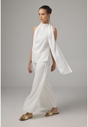 Crinkled Elastic Waist Wide Leg Trousers